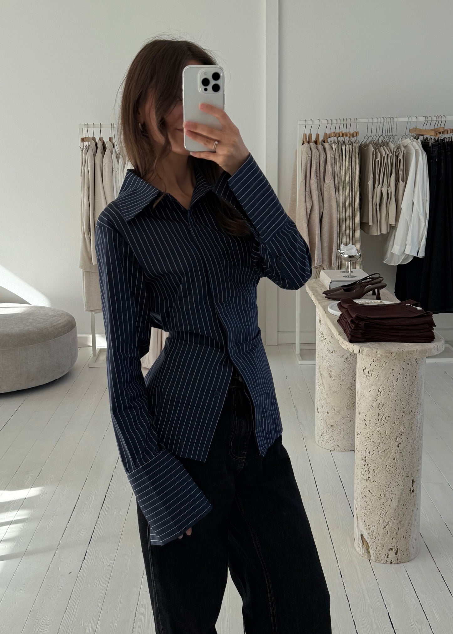 ROSA FITTED SHIRT - Blå/Hvid