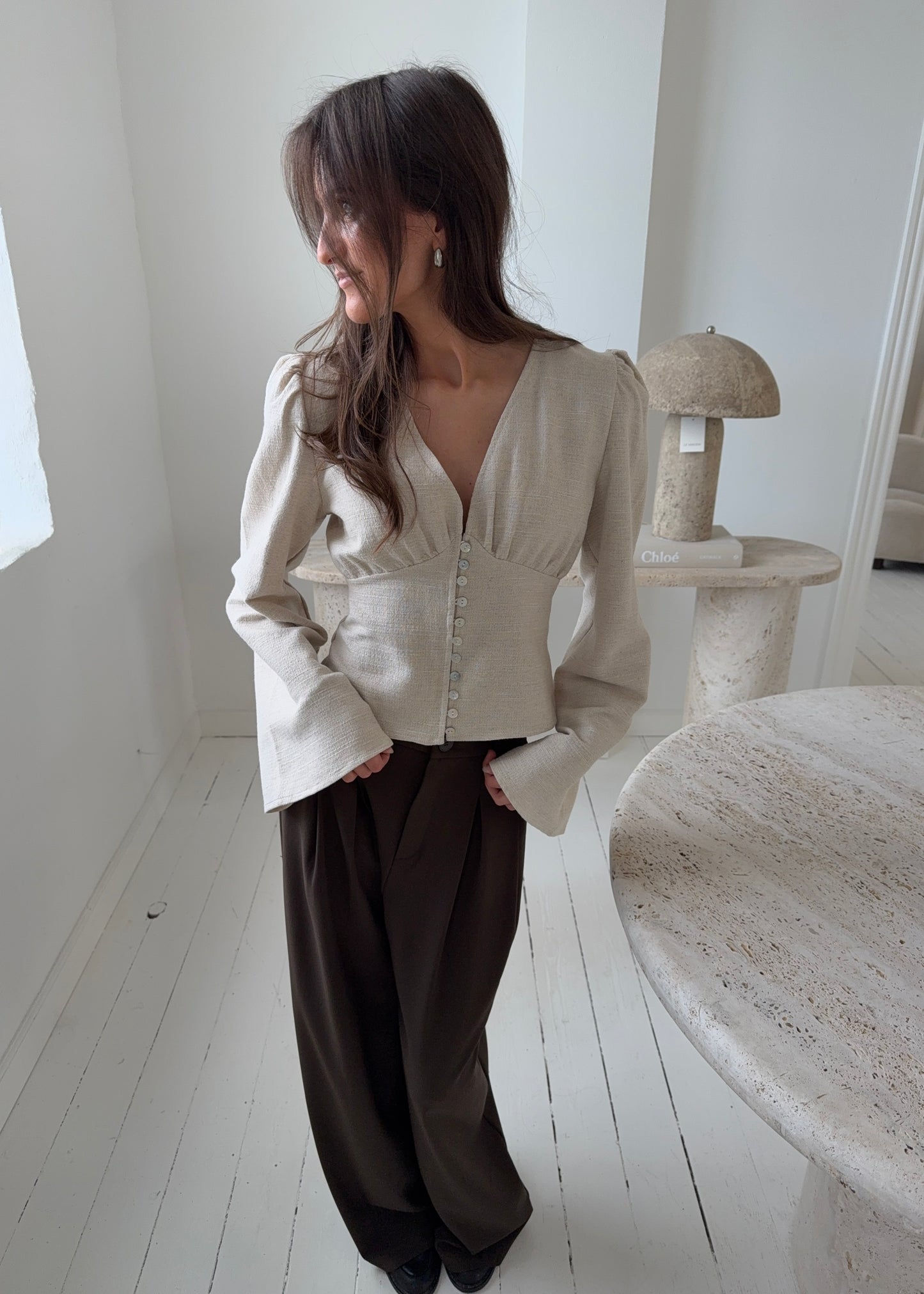 Feline Long Sleeve Shirt - Beige