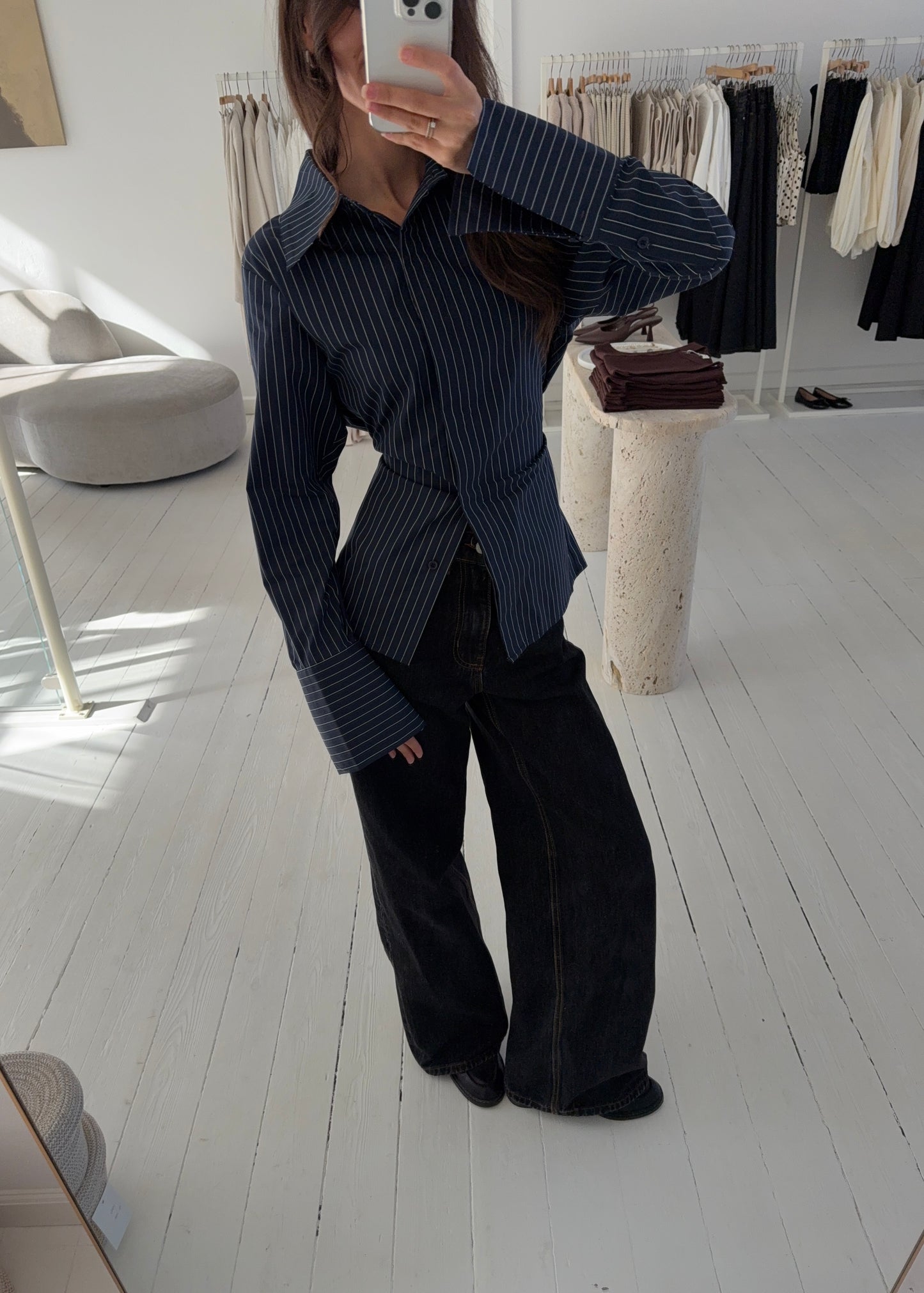 ROSA FITTED SHIRT - Blå/Hvid