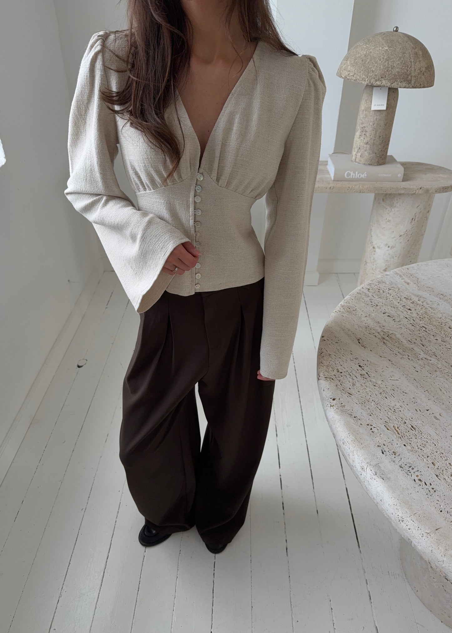 Feline Long Sleeve Shirt - Beige