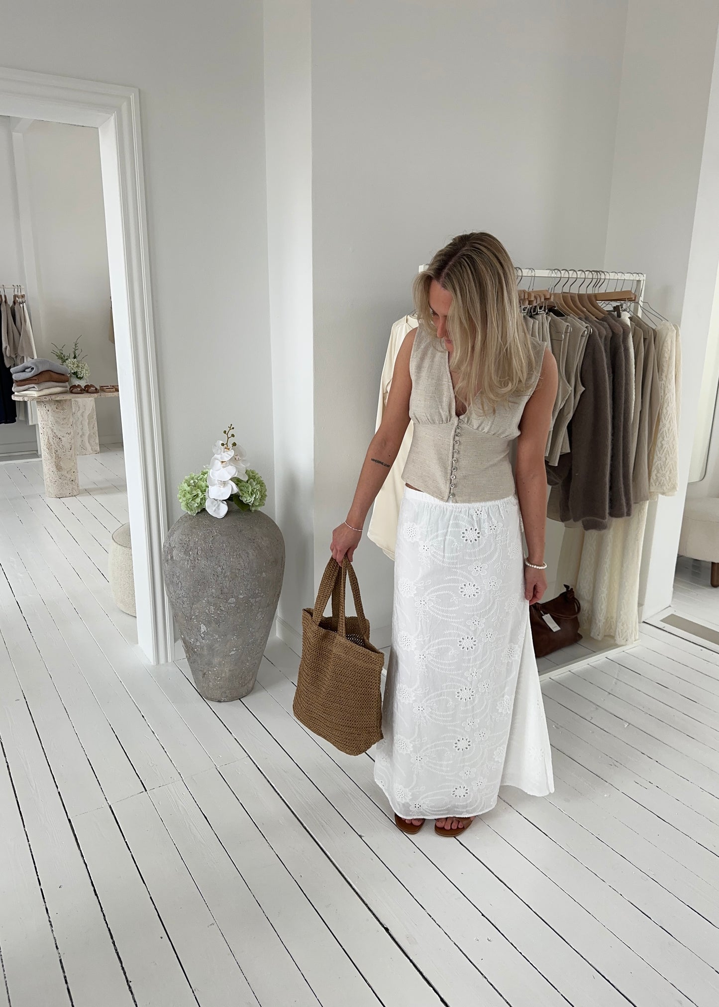 Flower Maxi Skirt - Hvid