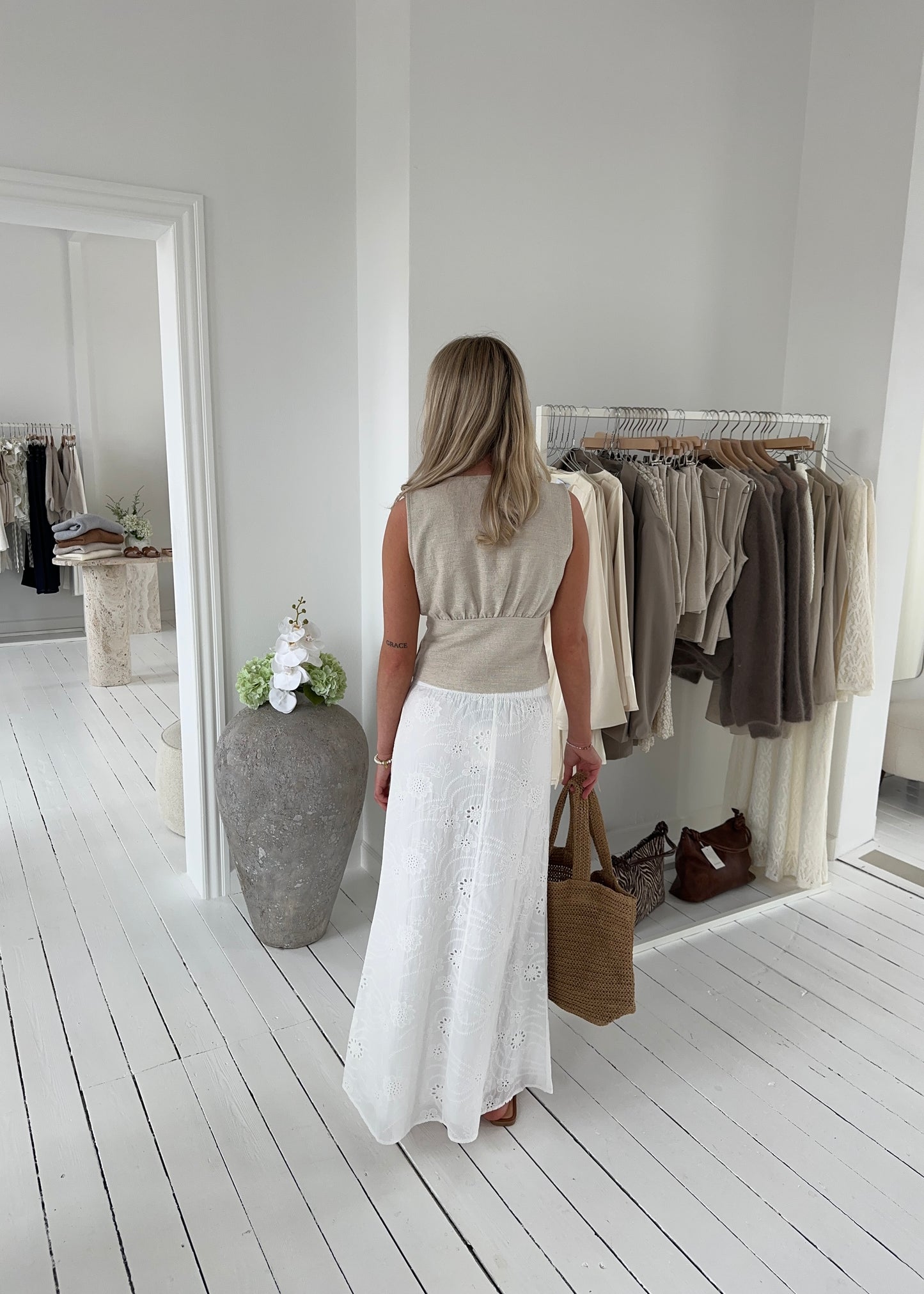 Flower Maxi Skirt - Hvid