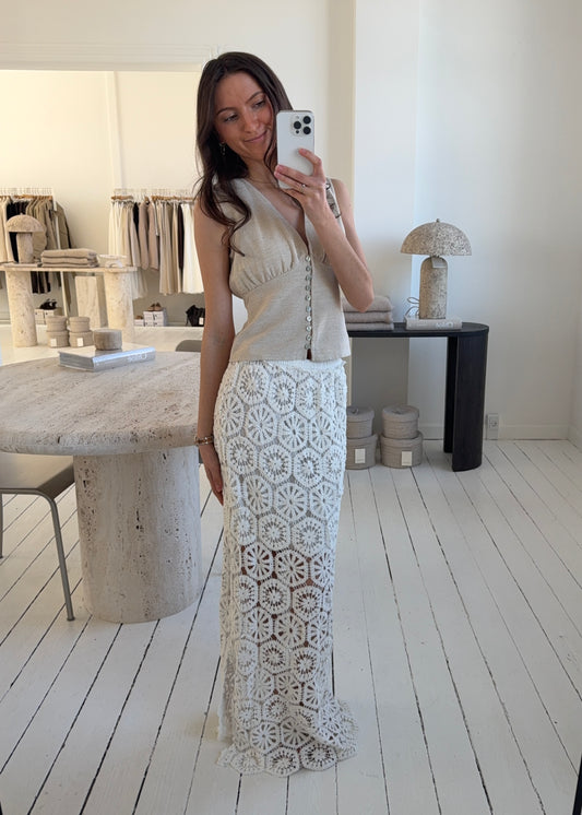 HÆKLET NEDERDEL - Hvid