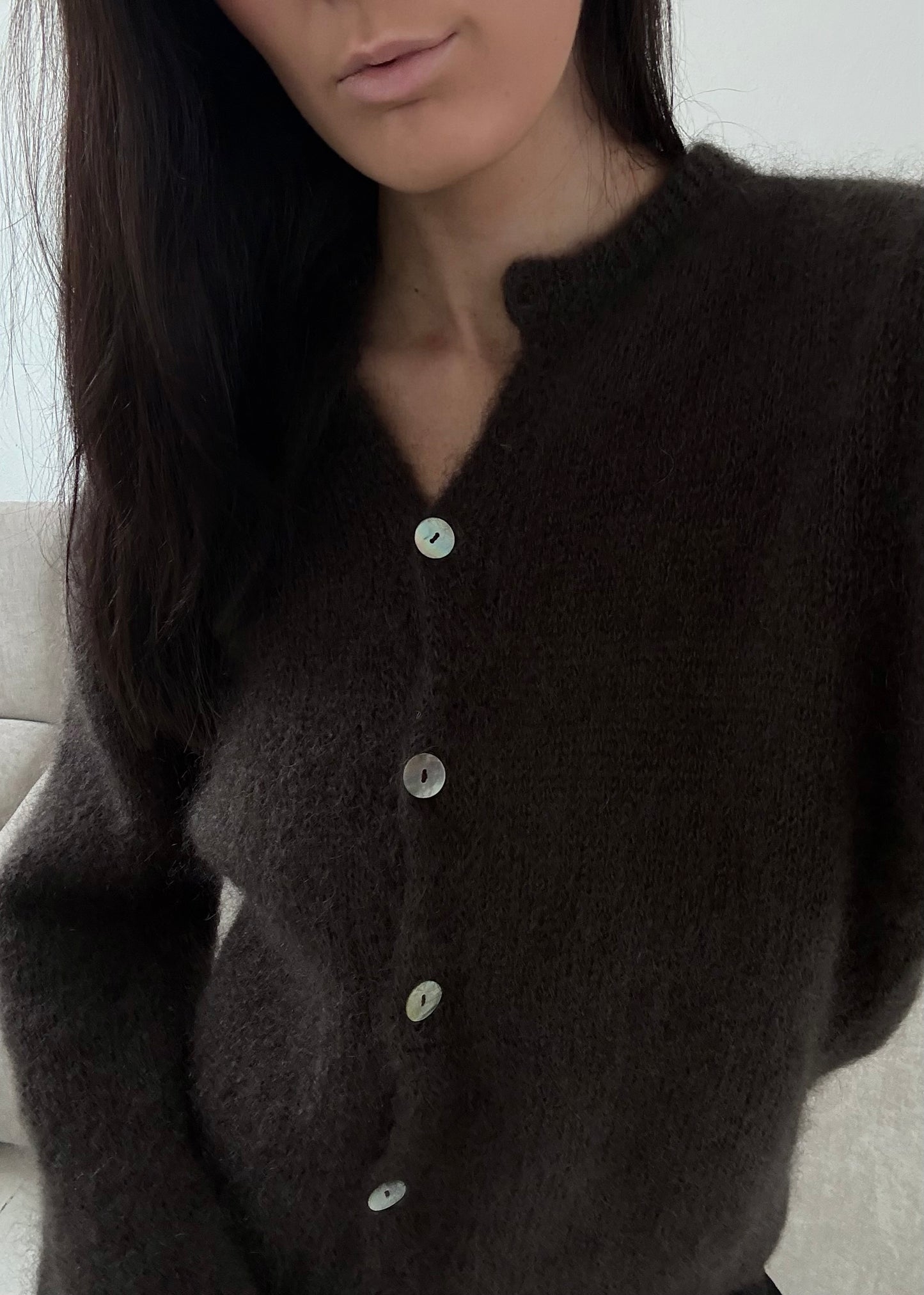 Mohair-MAGDA Cardigan - Mørkebrun