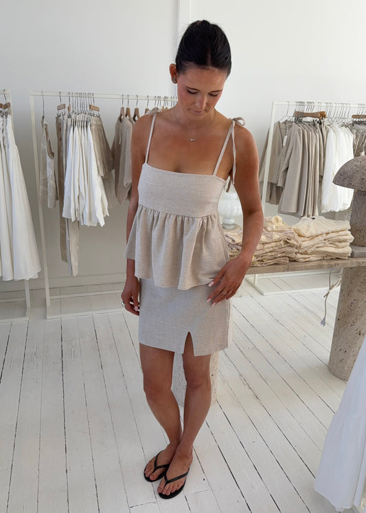 Feline Mini Skirt - Beige